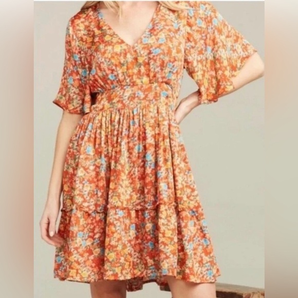Roller Rabbit Vado Cecilia Dress Fit and Flare Orange Floral Small - Picture 1 of 13